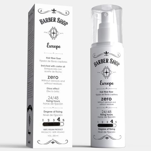 Spray Fijador Fibras Capilares 200 ml - Laca Sin Gas Ecologica Enriquecida con Aceite de Ricino - Spray Fijador Pelo Hombre y Mujer Concentrado - Laca Pelo Profesional para Fijar Fibra Capilar.