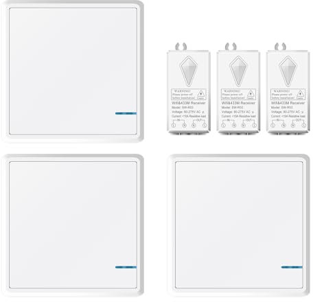 3Stück drahtloser WiFi-Schalter-Empfänger-Kit für Lichter Lampen mit Fernbedienung Drahtlos Empfänger Keine Verkabelung Batterie erforderlich, Arbeit mit Alexa,Echo,Google Home,Tuya,Smart Life App