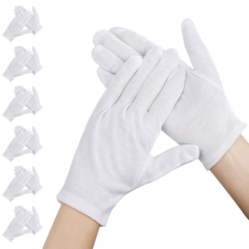 Segbeauty Gant Coton Blanc Eczema, 6 Paires Gants Fins Lavables pour la Nuit la Guérison L'Eczéma, pour Mains Sèches et L'Eczéma, Hydratants (L)