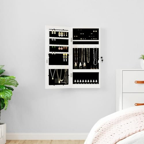 ZEYUAN Spiegel-Schmuckschrank mit LD-Beleuchtung Wandmontage Weiß, Alibertschrank Bad, Badschrank, Badezimmerschrank, Badezimmerspiegelschränke, Badezimmer-spiegelschrank - 353247