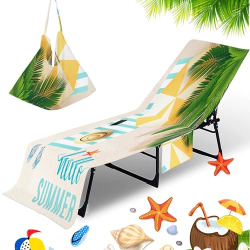 Strandkorbbezug Handtuch Stuhlbezug aus Mikrofaser mit Seitentaschen Bezug für die Sonnenliege für Schwimmbad Hotel Garten Urlaub Reisen Strand Sonnenbaden (Grün)