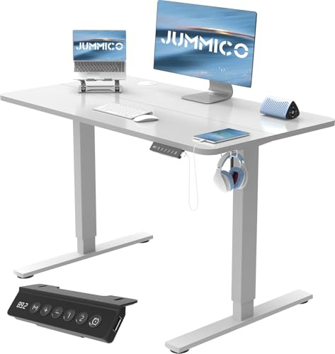 JUMMICO Höhenverstellbarer Schreibtisch mit USB-Ladeanschluss,Schreibtisch Höhenverstellbar Elektrisch 100 x 60 cm, Steh-Sitz Tisch Stehpult Verstellbarer Computertisch,Standing Desk,Grau