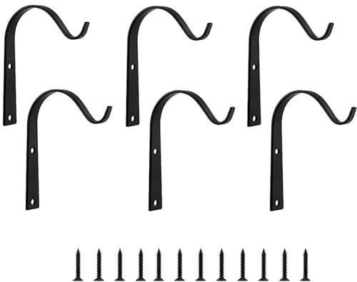 Lxoraziy 6 Stück Pflanzenhalterung Eisen Wandhaken, Wandhalter Haken, Blumenampel Halterung, für Blumenkörbe, Hängekörbe, Laternen, Vogelhäuschen, Windspiele(Schwarzer)