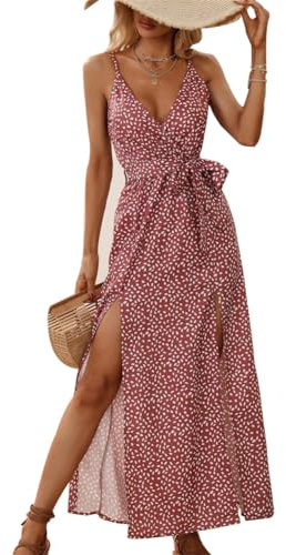 Lazz1on Robes Femmes D'été sans Manches Spaghetti Col en V Décontracté Plage Robe De Couverture A-Line Boho Maxi Robes