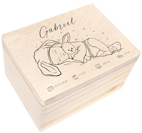 Creative Deco Scatola dei Ricordi Neonato/Nascita Personalizzata Regalo - Bambini e Bambine per Nascita e Battesimo | Personalizzato | Incisione Legno Cassetta Portagiochi | per Ragazzo e Ragazza