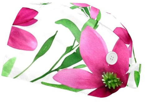 2 Stücke，OP-Hauben für Frauen，Herren OP-Haube，OP-Haarnetz für Frauen,Für den Chirurgen,Zweig Flora Blumen Blätter