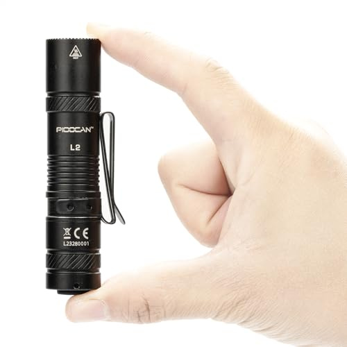 PIOOCAN Taschenlampe Klein 1200 Lumens,Mini Taschenlampe LED Aufladbar,EDC Taktische Taschenlampen 4 Modi Kompatibel mit einer AA-Batterie für Camping,Wandern,Reparatur und Notfall (Schwarz)