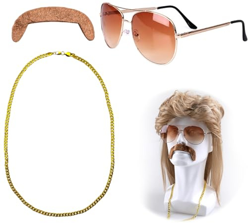 Ryan Perruque,Mullet Perruque Ryan,Mullet Années '70 et '80,Axe Coiffure,Hippie Perruques Costume Set pour Cosplay Halloween Costume Party, Disco Thème Party