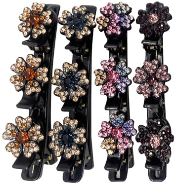 Aikeis 4 Stück Kristallstein geflochtene Haarspangen, Haarspangen mit kleinen Klammern, modische und elegante Haarspangen, Damen-Haarspangen, Glitzer-Haarspangen, Damen-Haarspangen