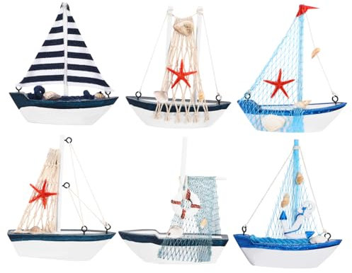 GARVALON 6stücke Teiliges Mediterraner Segelbootmodelle Aus Holz Stilvolle Nautische Dekoration Für Wohnzimmer Schlafzimmer Kinderzimmer Und Mehr Für Küstendekor