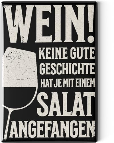 LANOLU Kühlschrankmagnete lustig- Wein, Salat, Geschichte - lustige Magnete mit Sprüchen und witzigen Motiven 8x5,5cm