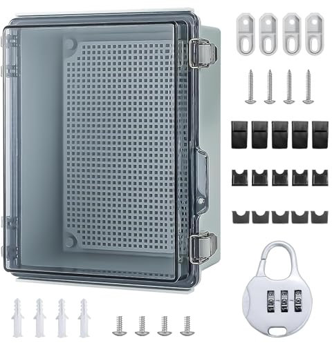 Scatola Elettrica da Esterno, Scatola di Derivazione Esterna IP66, Armadio Trasparente Esterno con accessori per il montaggio a parete e serratura (29 x 19 x 14 cm)