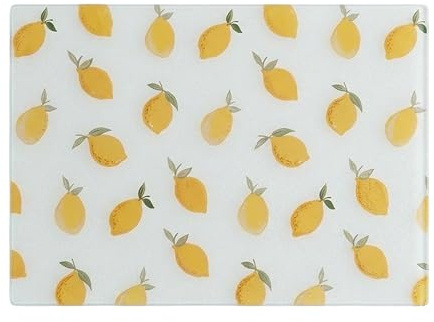 Lemon Glass Chopping Board - 28x38cm - Tempered Glass Cutting Board - Elegant Lemon Design