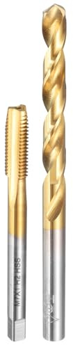 sourcing map Ensemble de tarauds et forets, 1 pièce M7 x 1 taraud à filetage métrique droit et 1 foret hélicoïdal de 6 mm, revêtement en titane HSS-6542