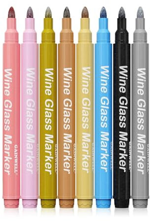 GAINWELL Glasstifte für Partys & Feiern - Weinglas Glasmarker mit abwaschbarer Tinte | Spülmaschinenfest & Ungiftig | Ideal für Gläserbeschriftung, Fenster, Porzellan, Kunststoff, Geburtstagsevents