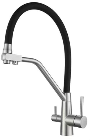 XJTNLB Grifo 3 Vias Osmosis Extraible Cepillado Grifo Cocina Osmosis 3 Vias Flexible 2 Modo Acero Inoxidable