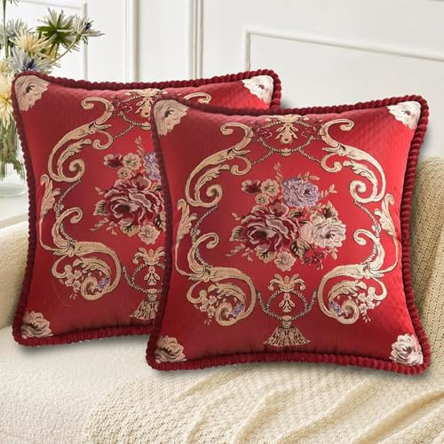 MiGuoLeyu Housse Coussin 50x50 Lot de 2 - Double Face Vintage Motif Floral Brodé - Douce Respirante Infroissable - Décoration Salon Chambre