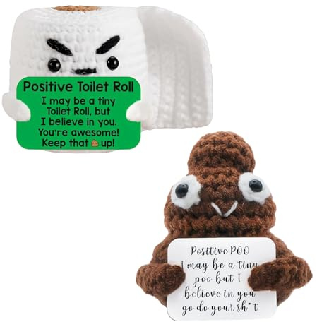HERKINDNESS 2 Stück Häkelpuppe, Strick du Schaffst das Glücksbringer, Braun und Weiß, Büro Geschenke, für Geburtstagsgeschenk oder Genesungsgeschenk Geeignet