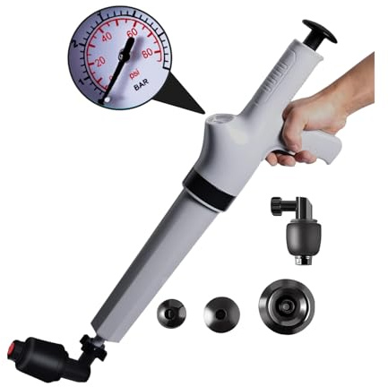 Qcesorib Desatascador de Tuberías con Aire Comprimido, Desatascador de Inodoro con Barómetro, Desatascador Tuberias a Presión con 4 Ventosas, para Inodoro, Lavabo, Bañera