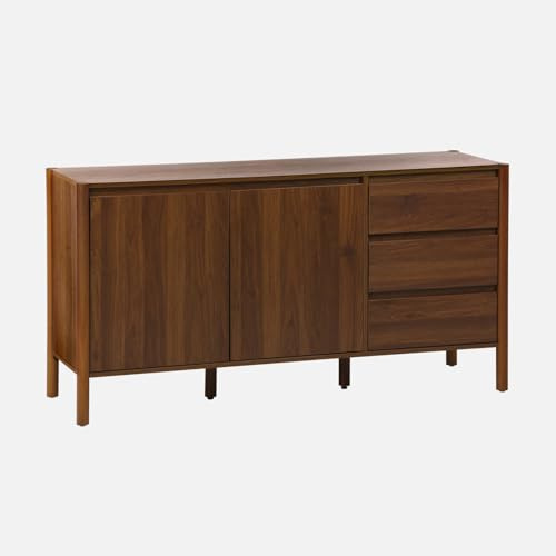 sweeek-Aparador con 2 puertas y 3 cajones, 150cm Nogal - 150x42x78 cm | Harmony