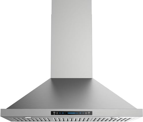 JOCO 36 Inch Wall Mount Range Hood, 900 CFM Stainless Steel Kitchen Chimney Vent Hood, Convertible for Ducted or Ductless Installation, 4-Speed Gesture/Touch/Remote Control P02-36G