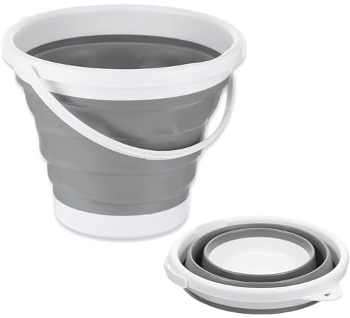 Roysmart 5 Liter Zusammenklappbarer Silikoneimer, Platzsparender Falteimer für unterwegs, Faltbarer Silikon Eimers für Reinigung, Camping, Angeln, Reisen (Grau)