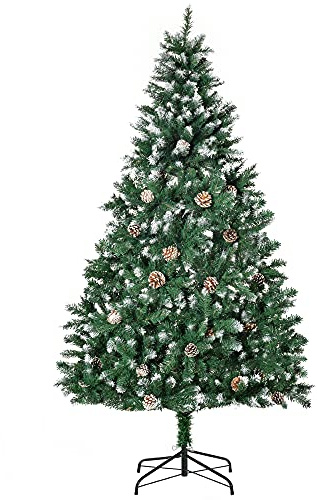 HOMCOM Künstlicher Weihnachtsbaum 180 cm Kieferbaum mit 59 Zapfen Schnee | 1111 Spitzen, Christbaum, Weihnachtsdeko, Inkl. Metallständer, für drinnen