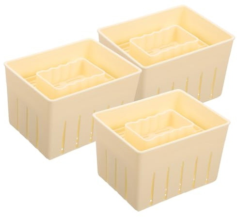 WEKADRIN Stampo Per Pressare Tofu e Formaggio 3 Pezzi, Plastica Sicura e Leggera 140x105x95 Mm, Pressa Domestica Per Tofu Fatta in Casa, Strumento Pratico Per Cucina e Preparazione Alimentare