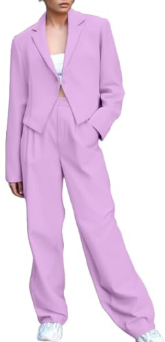Generisch Tuta da donna elegante blazer, set di tute in tinta unita, per lo streetwear, in due pezzi, per il business moderno, per l'ufficio, per il tempo libero, Lilla, XL