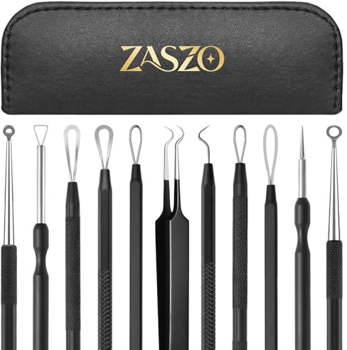 6 Pcs Pimple Extractor Tool Kit, Stainless Blackhead Remover Tools, Professional Comedone Pimple Popper Tools with Leather Bag