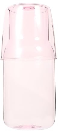 DOITOOL Jarra de Vidrio de Borosilicato Alta Capacidad 1 Juego Vaso Rosa para Agua y Jugos Práctica Jarra para Dormitorio y Oficina para Uso Doméstico Diario