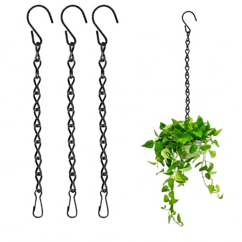 YIPFEN 3 Piezas Cadenas Colgantes con Ganchos, Cadenas para Macetas, Colgador de Plantas de Metal para Jardín, Comederos de Pájaros, Faroles, Carteles, Móviles de Viento (50cm) (Negro)