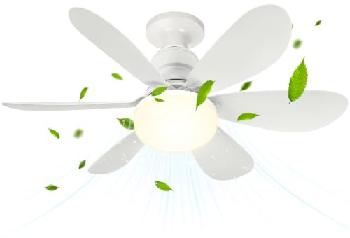 BuzzoXerex Ventilatore da Soffitto con Luce e Telecomando, 52 cm 40 W, Lampada Ventilatore LED E27 Dimmerabile, 3000-6500K 2000 LM, 3 Velocità, Plafoniera Silenziosa per Camera, Cucina, Bagno