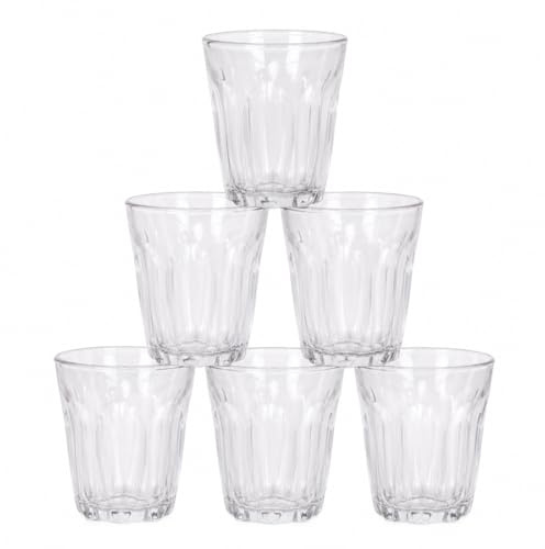 DURALEX | Set 6 Vasos de Cristal Agua 250 ml Provence Transparente, Vasos Bajos de Vidrio con Relieve Clásico, Ideales para Zumo y Refrescos, Aptos Lavavajillas y Microondas