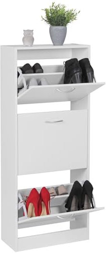 Wohnling Schuhschrank mit 3 Fächern zum Klappen Schuhkommode 50 x 125 cm Schuhregal für 18 Paar Schuhe Kommode Schuh-Kipper modern Garderoben-Möbel Schuhaufbewahrung Weiß