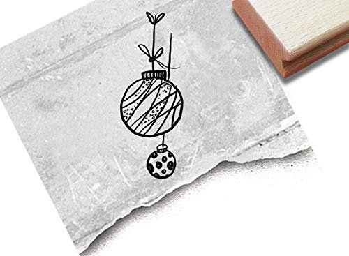 Stempel Weihnachtsstempel CHRISTBAUMKUGELN - Bildstempel Weihnachten Karten Geschenkanhänger Geschenk Weihnachtsdeko - zAcheR-fineT (groß 28 x 74 mm)