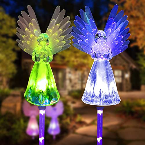 Luci Solari da Esterno Giardino, EAAERR 2 pezzi Solari Giardino Lampade da Esterno angelo per esterni, IP65 Impermeabile Faretti Solari Luce per terrazzo, prato, marciapiedi, matrimoni, feste