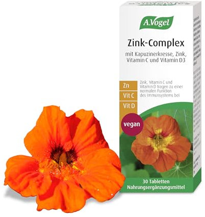A.Vogel Zink-Complex, 30 vegane Tabletten, mit Kapuzinerkresse, Zink, Vitamin C aus Acerola und pflanzlichem Vitamin D3, Laktose- und Glutenfrei, Unterstützung der normalen Funktion des Immunsystems