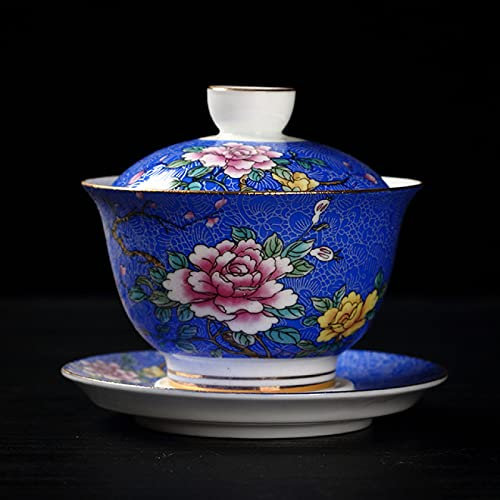NYSJLONG Cuenco de té de sopera de Vidrio Resistente al Calor Gaiwan Resistente Antideslizante sopera de Porcelana Azul y Blanca Taza Principal de té