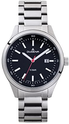 DUGENA Herren-Armbanduhr, 4461031, Madison, Quarz, schwarzes Zifferblatt, Edelstahlgehäuse, Saphirglas, Edelstahlarmband, Drückerfaltschließe, 10 bar