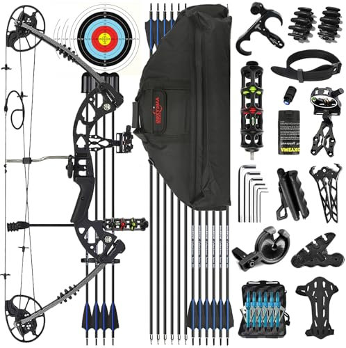 ZSHJGJR Compound Bogen Set Bogenset für Bogenschießen Compoundbogen Erwachsene 30-70 lbs 320fps Sportbogen Jagd Bogen Pfeil und Bogen Set mit Zubehör Compoundbogen für Rechtshand