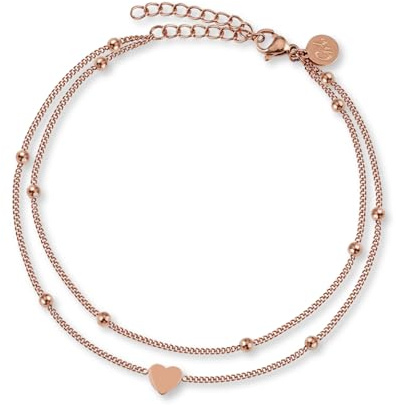 Gd. GOOD.designs EST. 2015 Fußkettchen Herz für Damen - Wasserfest I Mehrreihige Fußkette - Verstellbar I Filigraner Edelstahl Fußschmuck in Gold - Silber - Rosegold - Schwarz