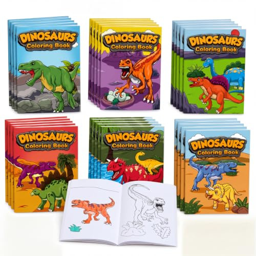 Nezyo 24 Stück Mini Dinosaurier Malbuch Dino Malbuch Kleine Farbbroschüren Party Geschenke Design für Jungen und Mädchen Kreative Aktivität Geburtstag Party Zubehör