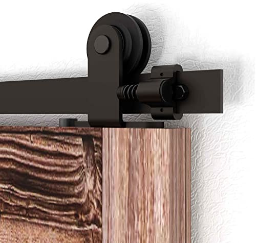 LTIYITL 121CM(4FT) Schiebetürbeschlag Set Schiebetürsystem Laufschiene für Schiebetür Hängeschiene für Einzelne Holztür, schiebetor, Scheunentor, Schwebetüren - E Stil
