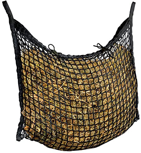VOSS.farming Heunetz 90 x 60cm, Futternetz für 4kg Heu, Maschenweite 3 x 3cm, Heusack, Heutasche, schwarz