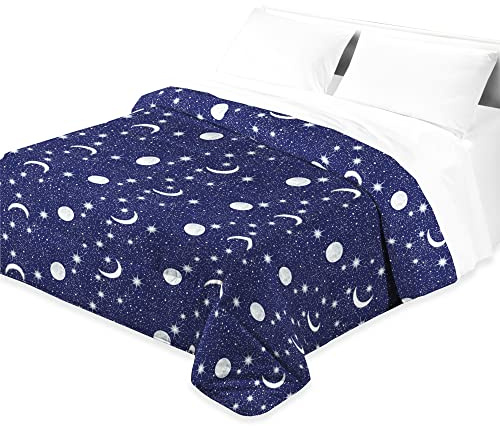 Tata Home Trapunta Invernale Singola 170x260 cm Imbottita 300 gr/mq Piumone Caldo Pesante Blu Stelle Luna Made in Italy Mod. Cielo Stellato