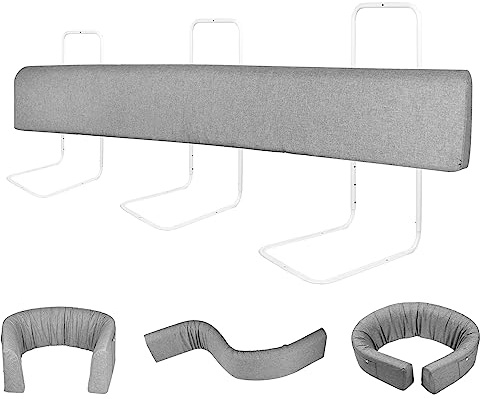 YRHome 200 cm, Sänggaller, sängskydd, fallskydd för barn, justerbar höjd, gör-det-själv deformerbar, säng, 5-håls säng, barnsängsgaller, säkerhetsräcke för baby, linne, grå (1 st.)