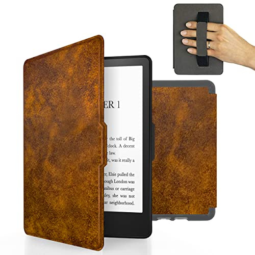 MyGadget Kunstleder Hülle für Kindle Paperwhite 7. Generation [ Modell : EY21 | DP75SDI - bis 2017-6 Zoll ] mit Handschlaufe & Auto Sleep | Wake Funktion in Braun
