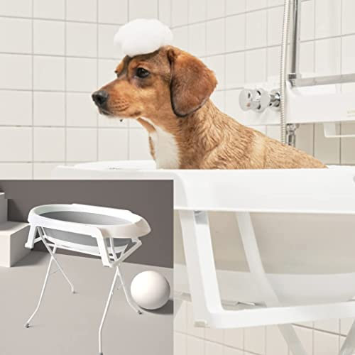 EEYZD Erhöhte Haustier-Hundebadewanne, tragbare Faltbare Waschstation mit Edelstahlständer zum Baden, Duschen und Pflegen, perfekt für kleine und mittelgroße Hunde, Katzen und andere Haustiere,Grau