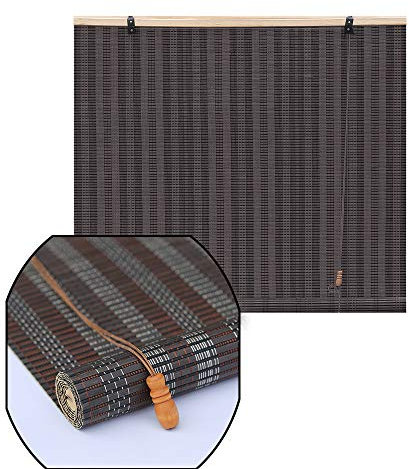 IMYOGI Bamboo Shade Blinds Bamboo Jalousie/Bambus-Rollos für Fenster – regenfest, kein Stoffrand, Größe: 43,3 Zoll x 68,9 Zoll, Holzrollos, anthrazit